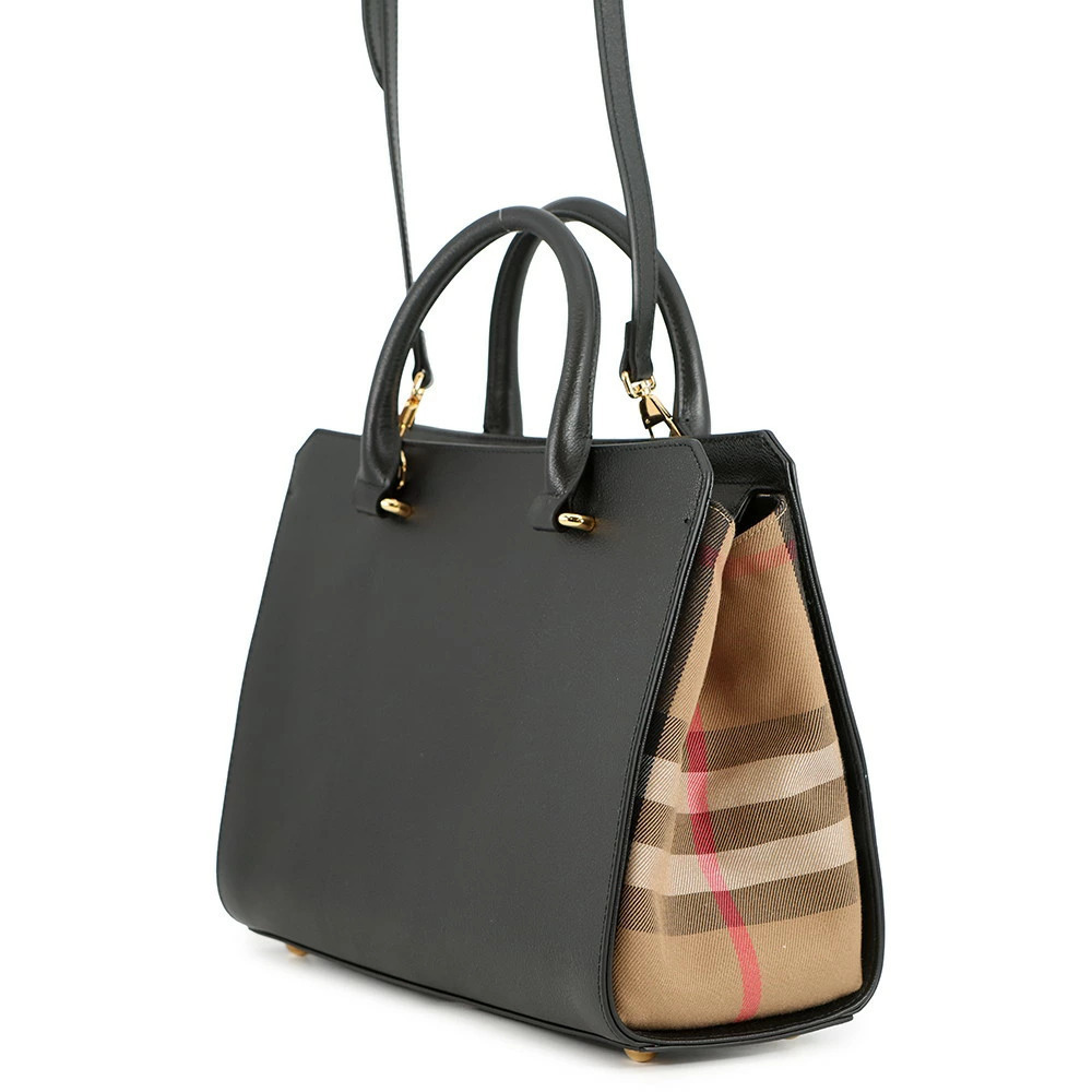 Burberry handbag side check Banwell leather canvas black bag - Picture 2 of 12